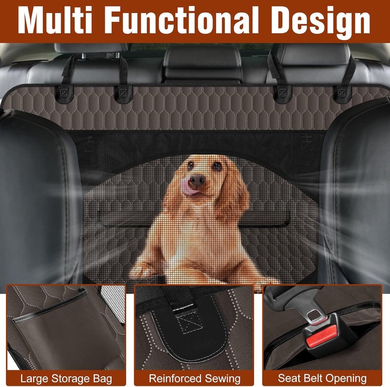 NECKORY Waterproof Dog Car Seat Cover - Scratch Proof Nonslip Back Seat Hammock with Mesh Window & Storage Pocket for SUVs/Trucks/Sedans-S, Brown/Black - Image 3